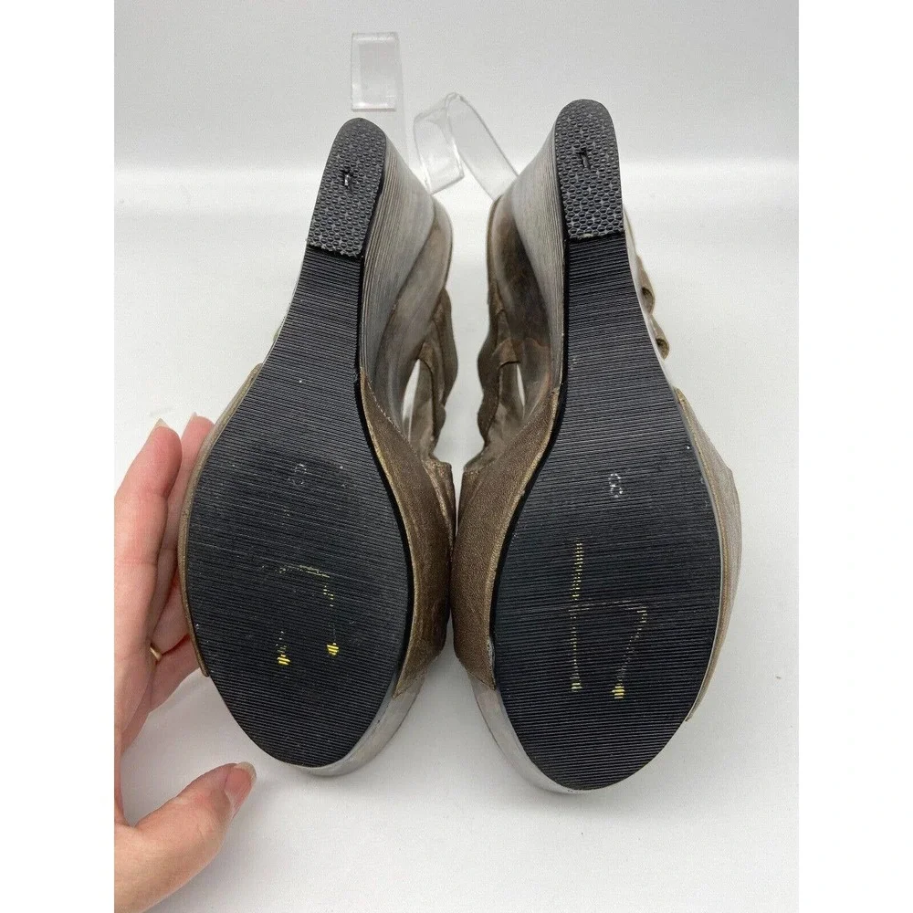 Calleen Cordero Sandals‎ Womens Sz 8 Brown Metallic Leather Sling Back Wedges